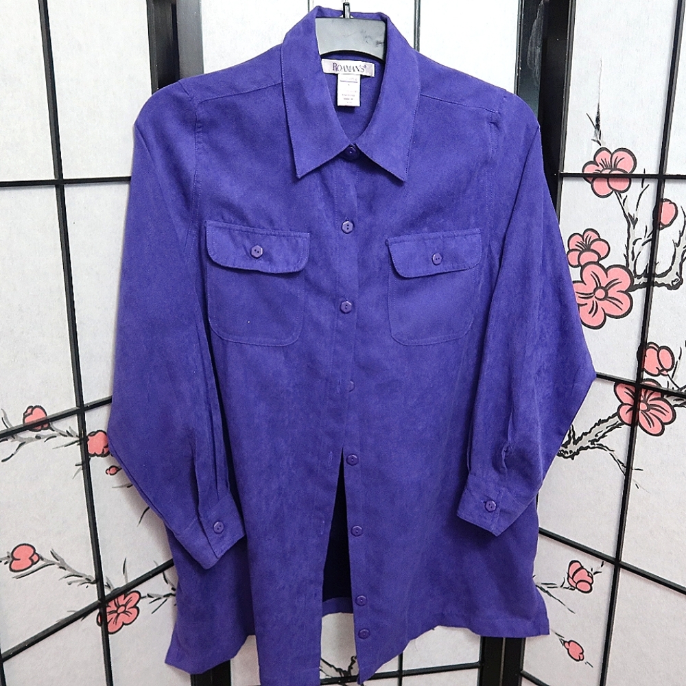 Vintage Roaman's Purple Faux Suade Velvet Button Down Shirt